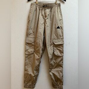 Adidas Beige Nylon Cargo Track Pants Mesh Lined Sz S
